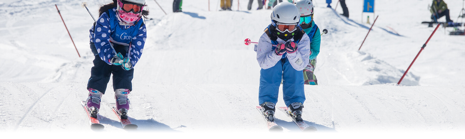 スキーを滑る2人の子供